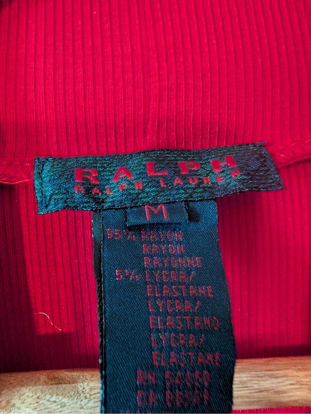 RALPH LAUREN red ribbed short sleeve mock neck sweater sz M - Picture 2 of 3